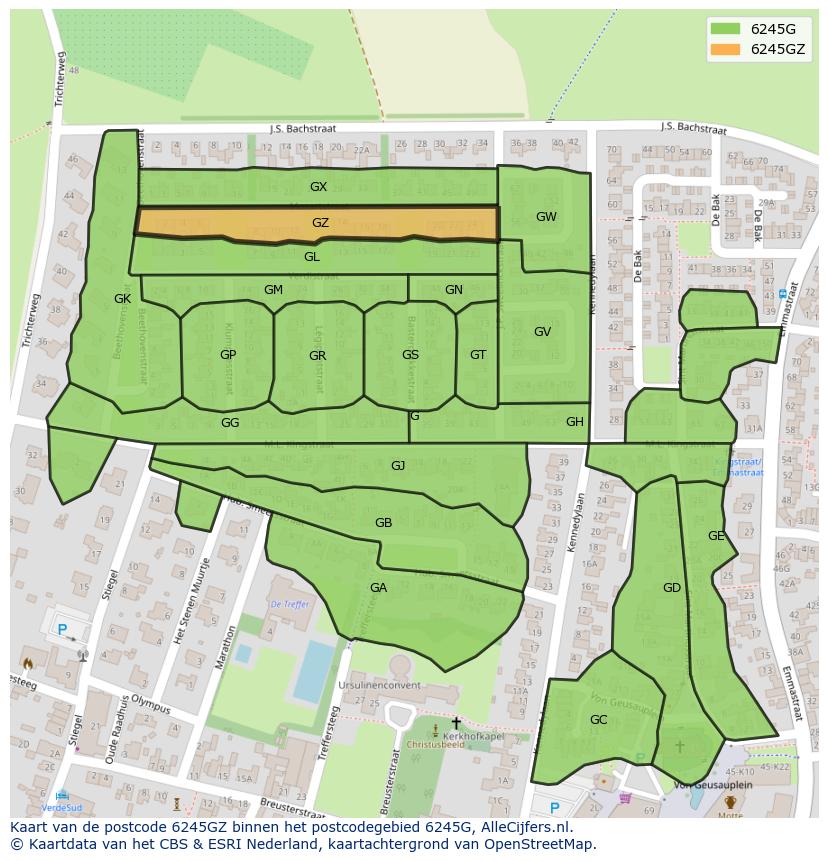 Afbeelding van het postcodegebied 6245 GZ op de kaart.