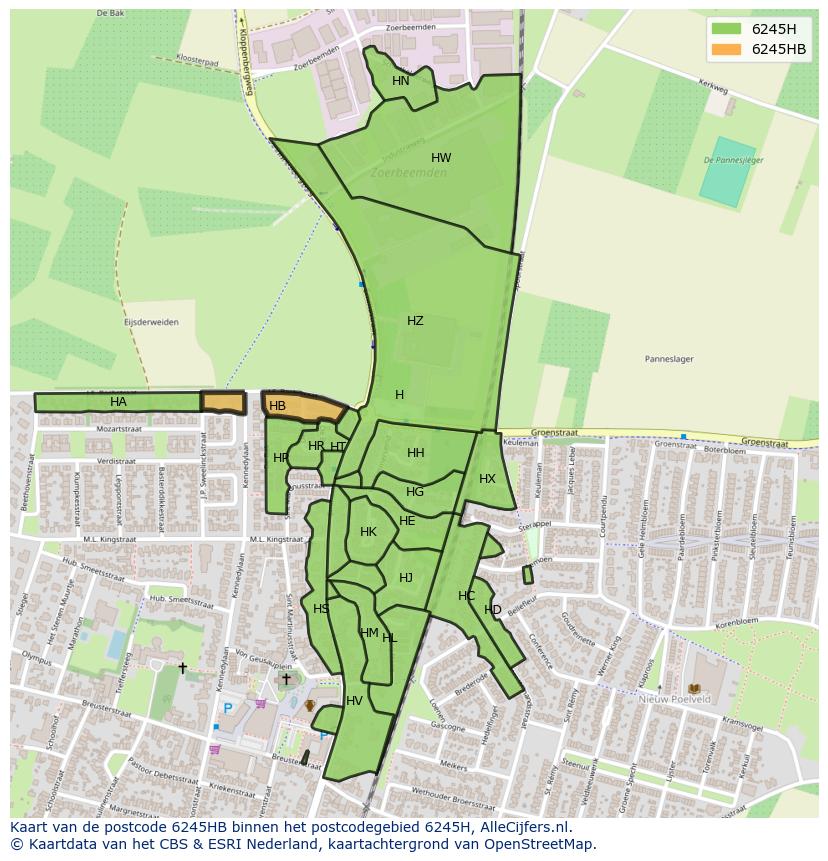 Afbeelding van het postcodegebied 6245 HB op de kaart.