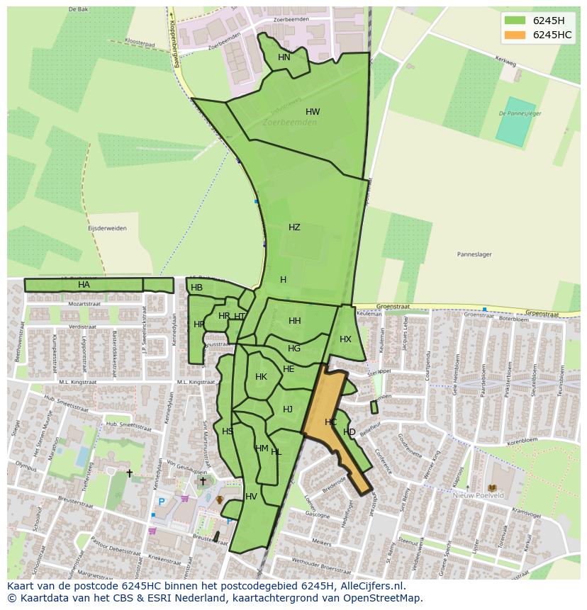 Afbeelding van het postcodegebied 6245 HC op de kaart.