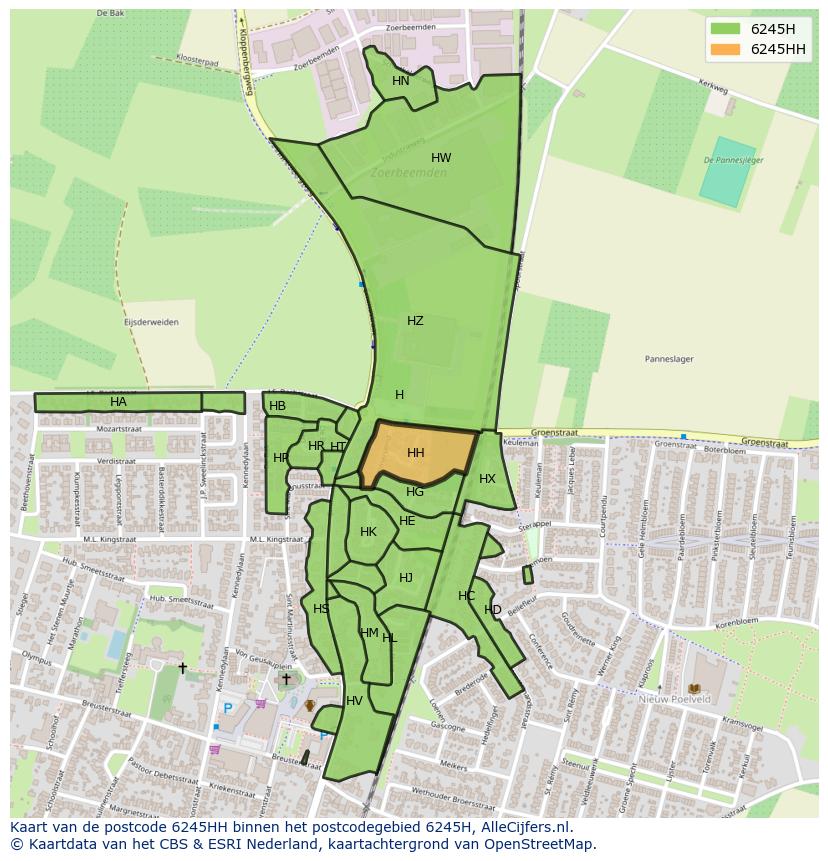 Afbeelding van het postcodegebied 6245 HH op de kaart.