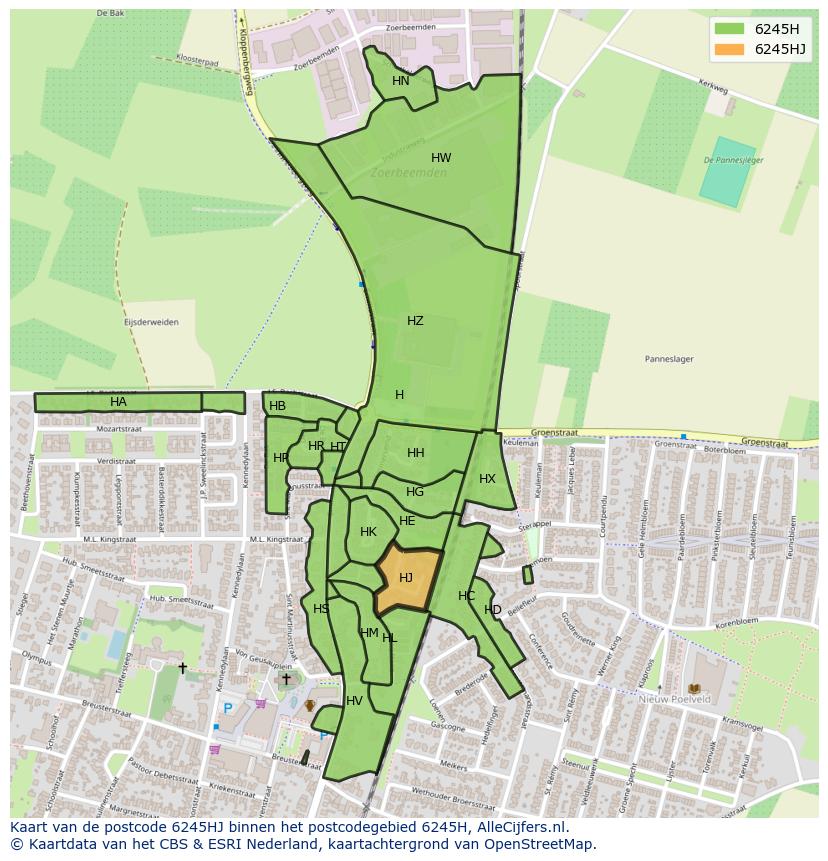 Afbeelding van het postcodegebied 6245 HJ op de kaart.
