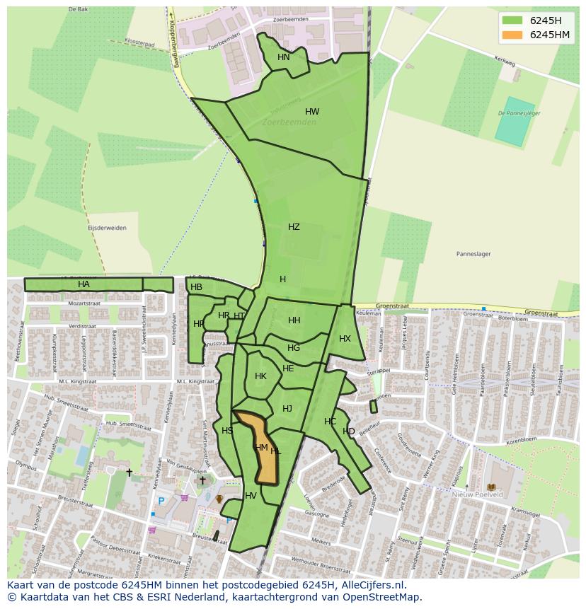 Afbeelding van het postcodegebied 6245 HM op de kaart.