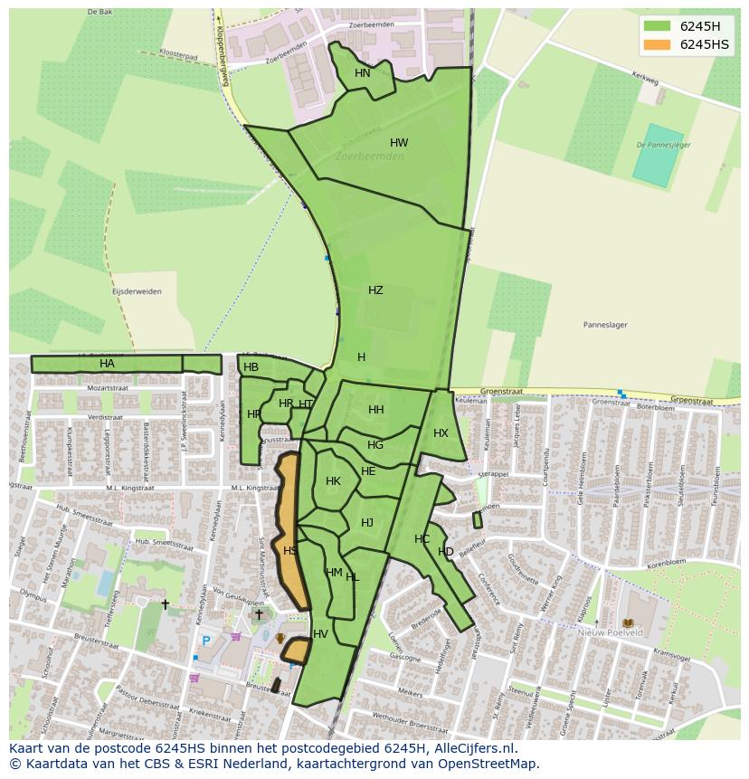 Afbeelding van het postcodegebied 6245 HS op de kaart.