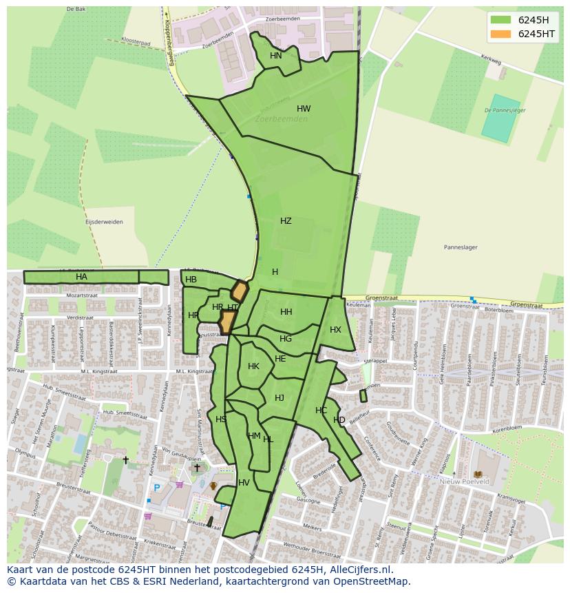 Afbeelding van het postcodegebied 6245 HT op de kaart.