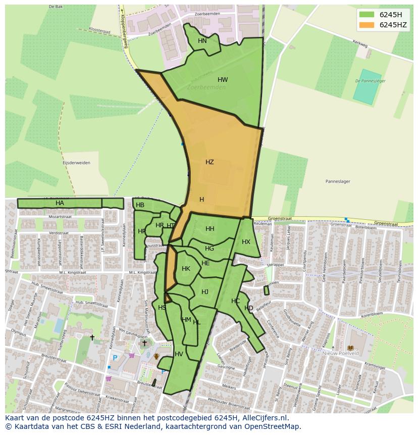 Afbeelding van het postcodegebied 6245 HZ op de kaart.