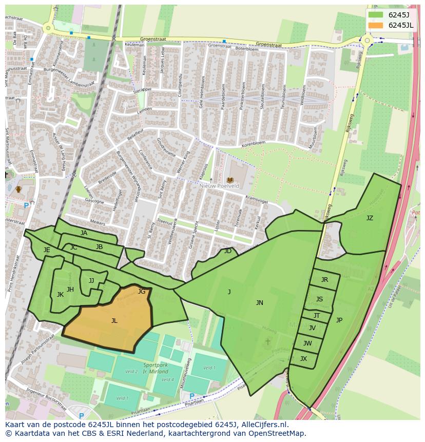 Afbeelding van het postcodegebied 6245 JL op de kaart.