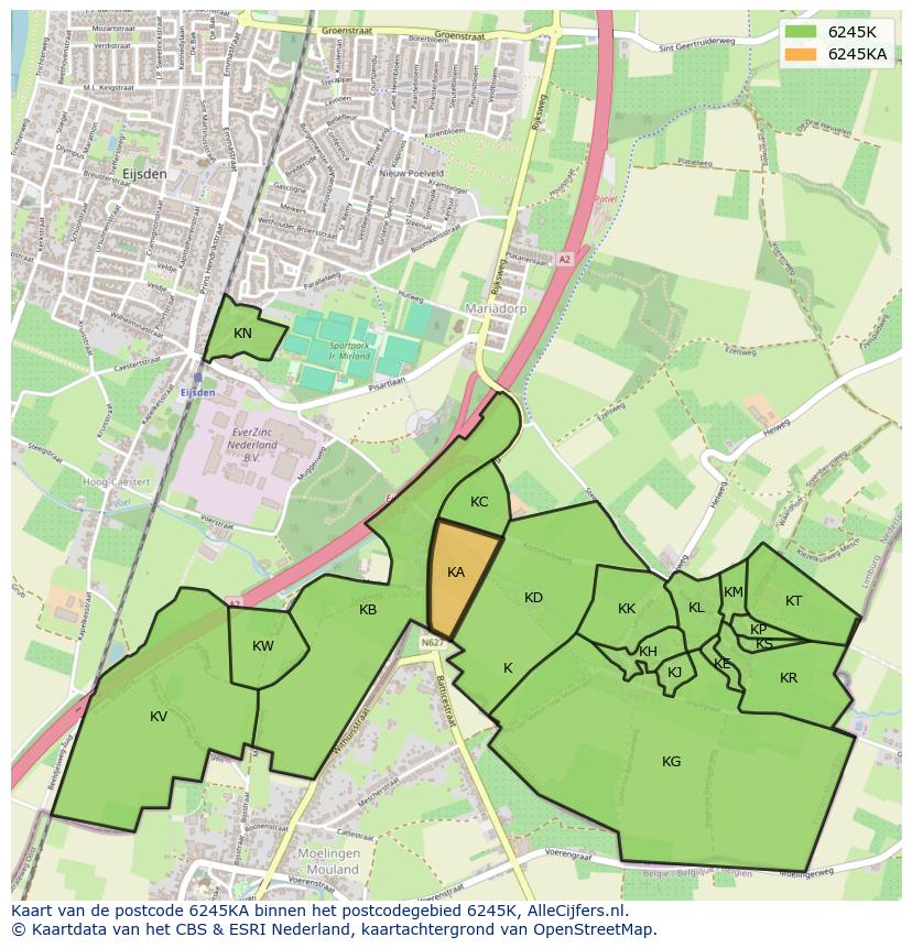 Afbeelding van het postcodegebied 6245 KA op de kaart.