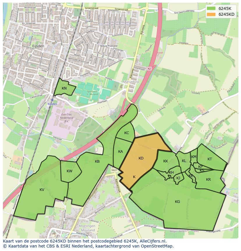 Afbeelding van het postcodegebied 6245 KD op de kaart.