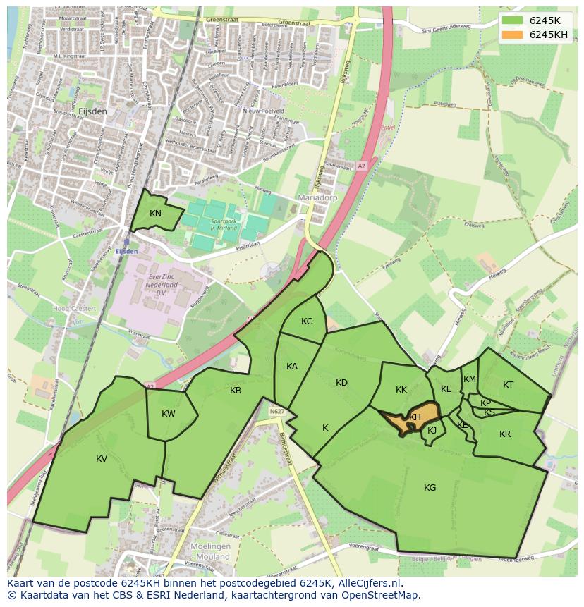 Afbeelding van het postcodegebied 6245 KH op de kaart.