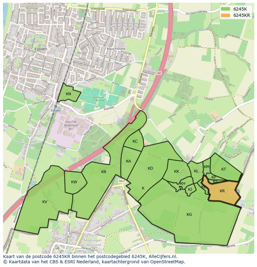 Afbeelding van het postcodegebied 6245 KR op de kaart.
