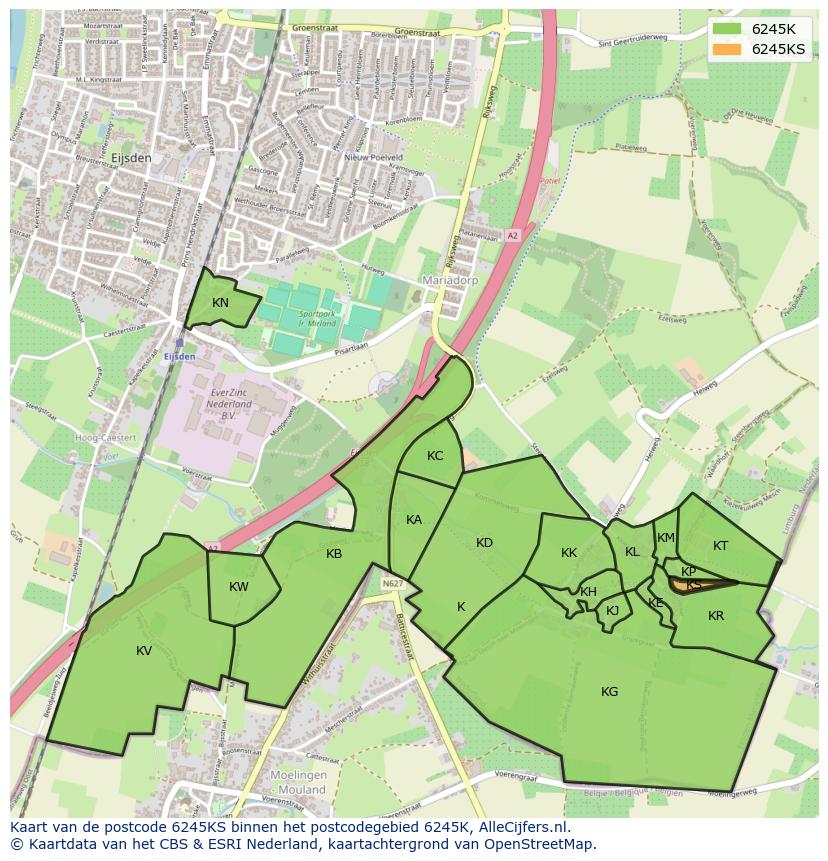 Afbeelding van het postcodegebied 6245 KS op de kaart.