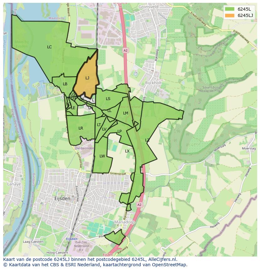 Afbeelding van het postcodegebied 6245 LJ op de kaart.