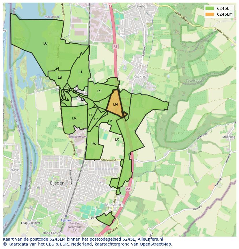 Afbeelding van het postcodegebied 6245 LM op de kaart.
