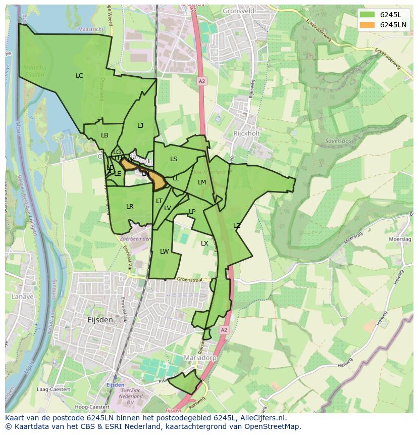 Afbeelding van het postcodegebied 6245 LN op de kaart.