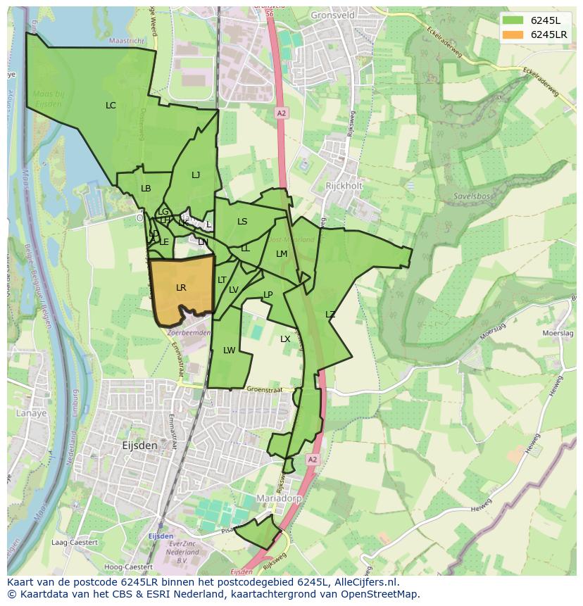 Afbeelding van het postcodegebied 6245 LR op de kaart.