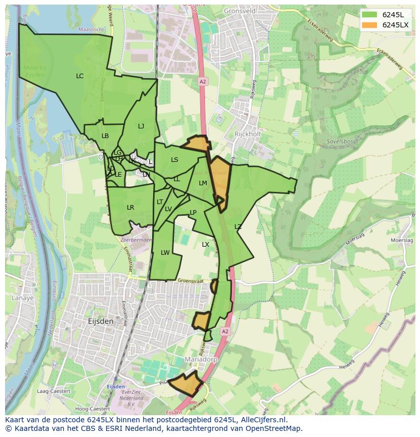 Afbeelding van het postcodegebied 6245 LX op de kaart.