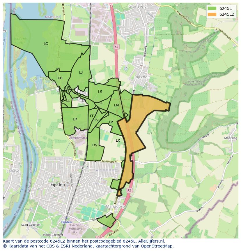 Afbeelding van het postcodegebied 6245 LZ op de kaart.