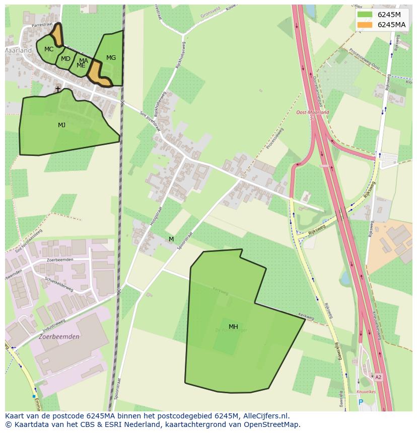 Afbeelding van het postcodegebied 6245 MA op de kaart.