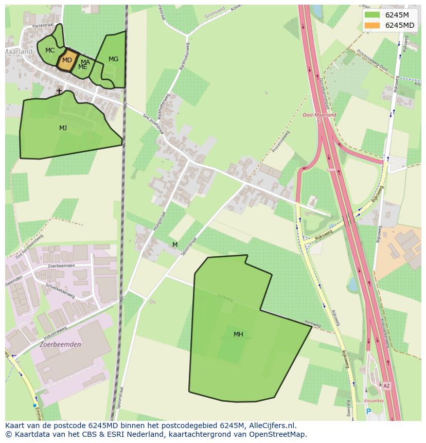 Afbeelding van het postcodegebied 6245 MD op de kaart.