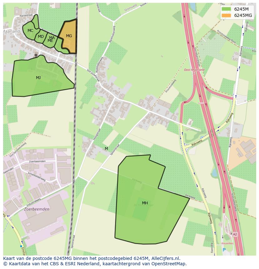 Afbeelding van het postcodegebied 6245 MG op de kaart.