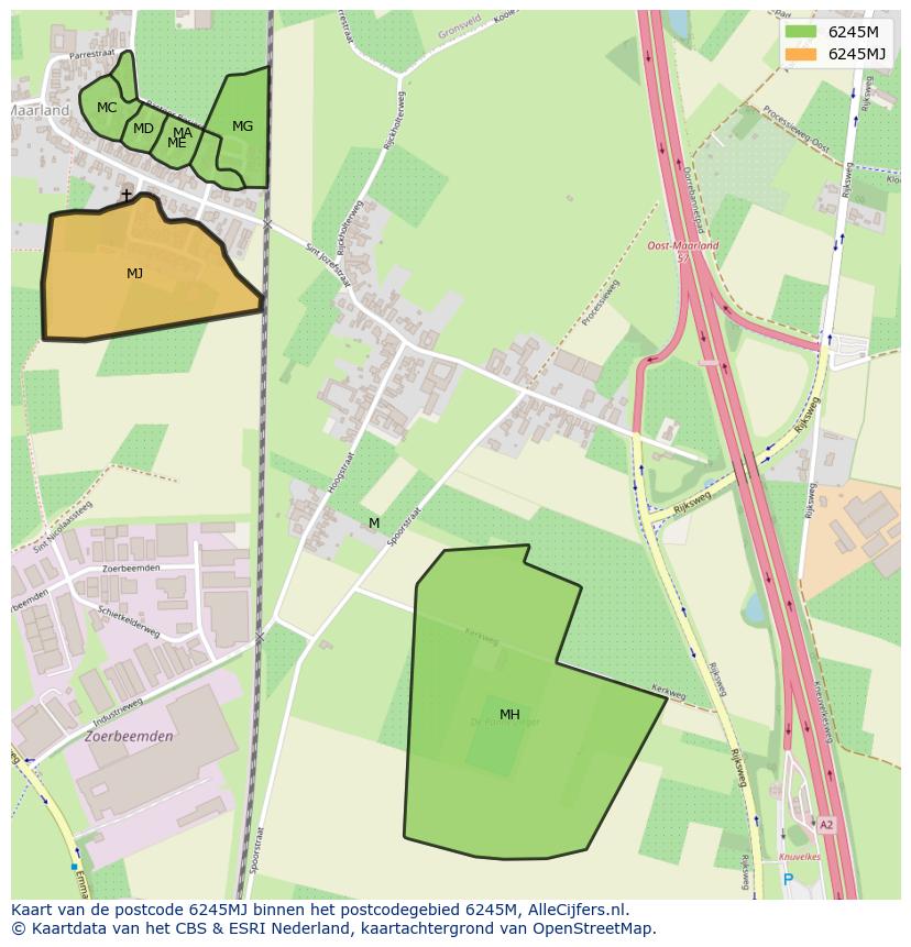Afbeelding van het postcodegebied 6245 MJ op de kaart.