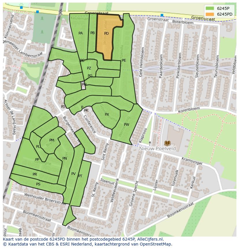 Afbeelding van het postcodegebied 6245 PD op de kaart.