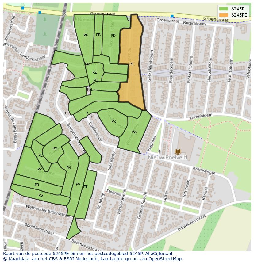 Afbeelding van het postcodegebied 6245 PE op de kaart.