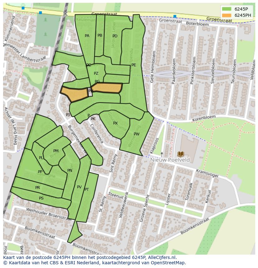 Afbeelding van het postcodegebied 6245 PH op de kaart.
