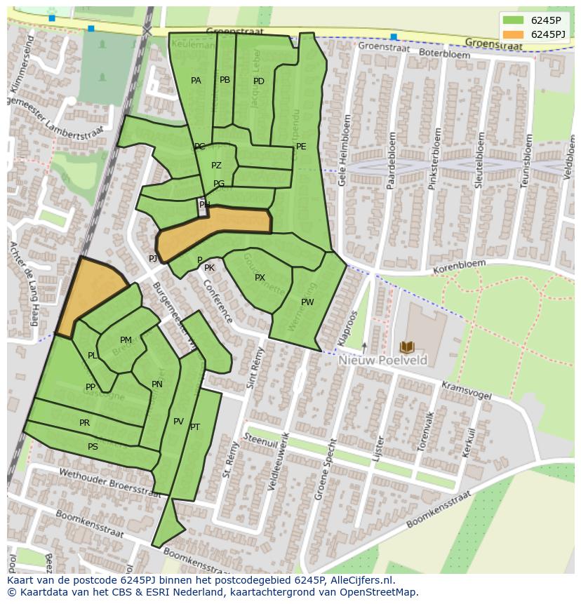 Afbeelding van het postcodegebied 6245 PJ op de kaart.