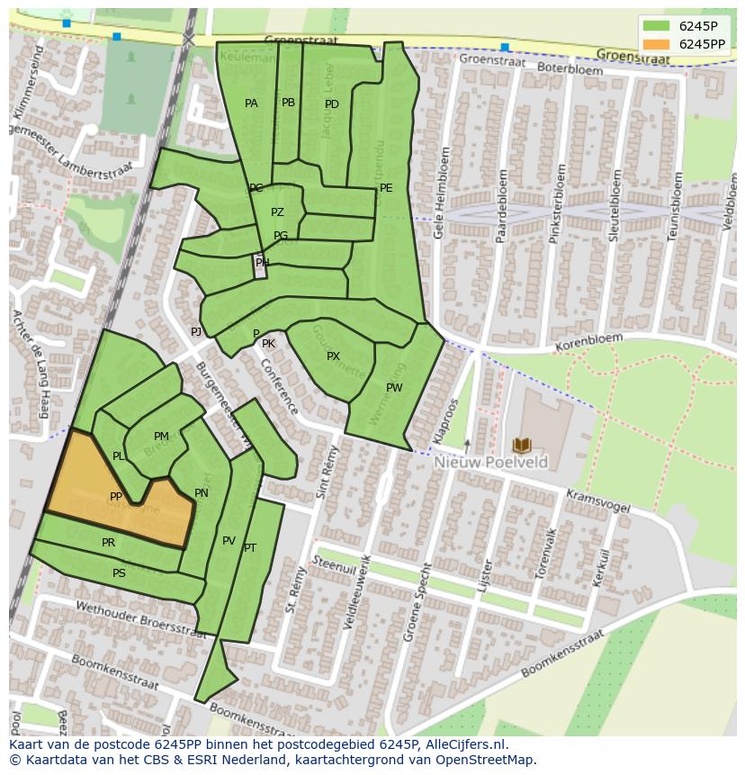 Afbeelding van het postcodegebied 6245 PP op de kaart.