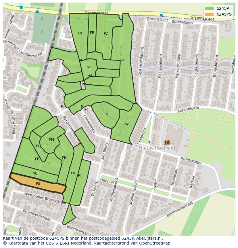 Afbeelding van het postcodegebied 6245 PS op de kaart.
