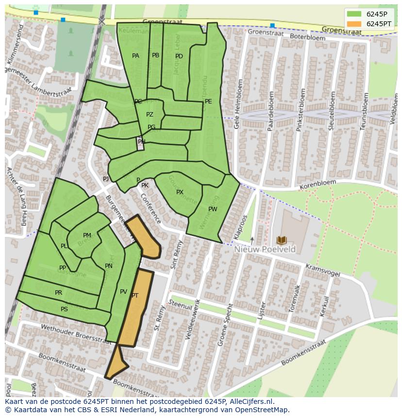 Afbeelding van het postcodegebied 6245 PT op de kaart.