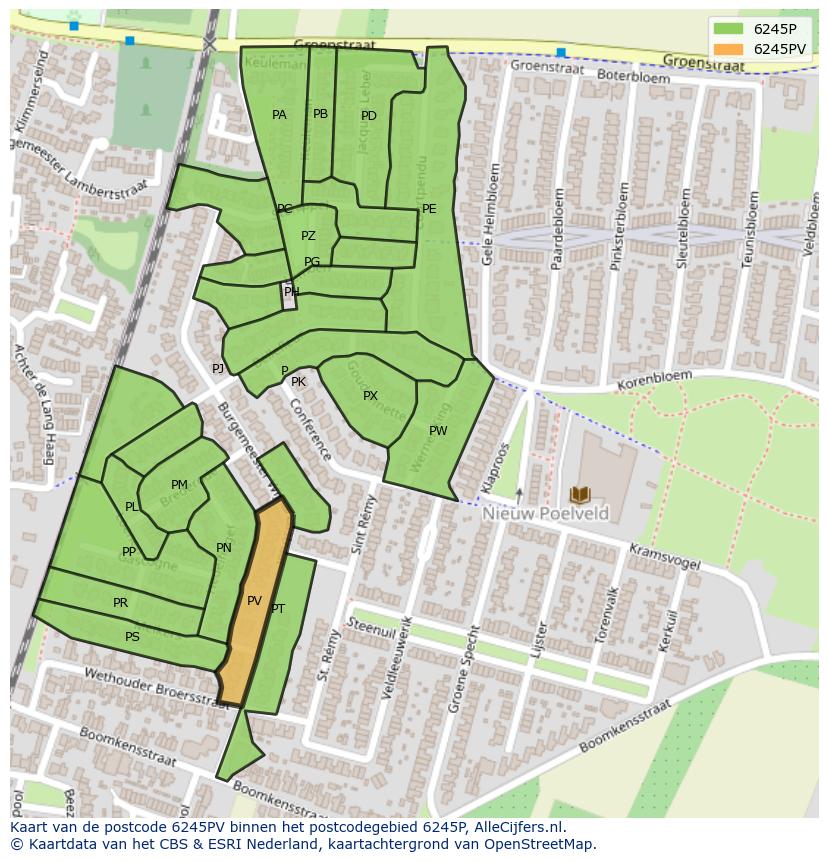 Afbeelding van het postcodegebied 6245 PV op de kaart.