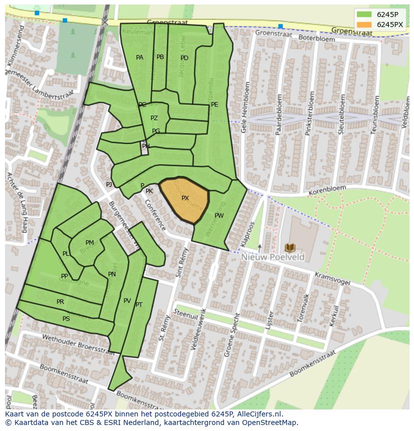 Afbeelding van het postcodegebied 6245 PX op de kaart.