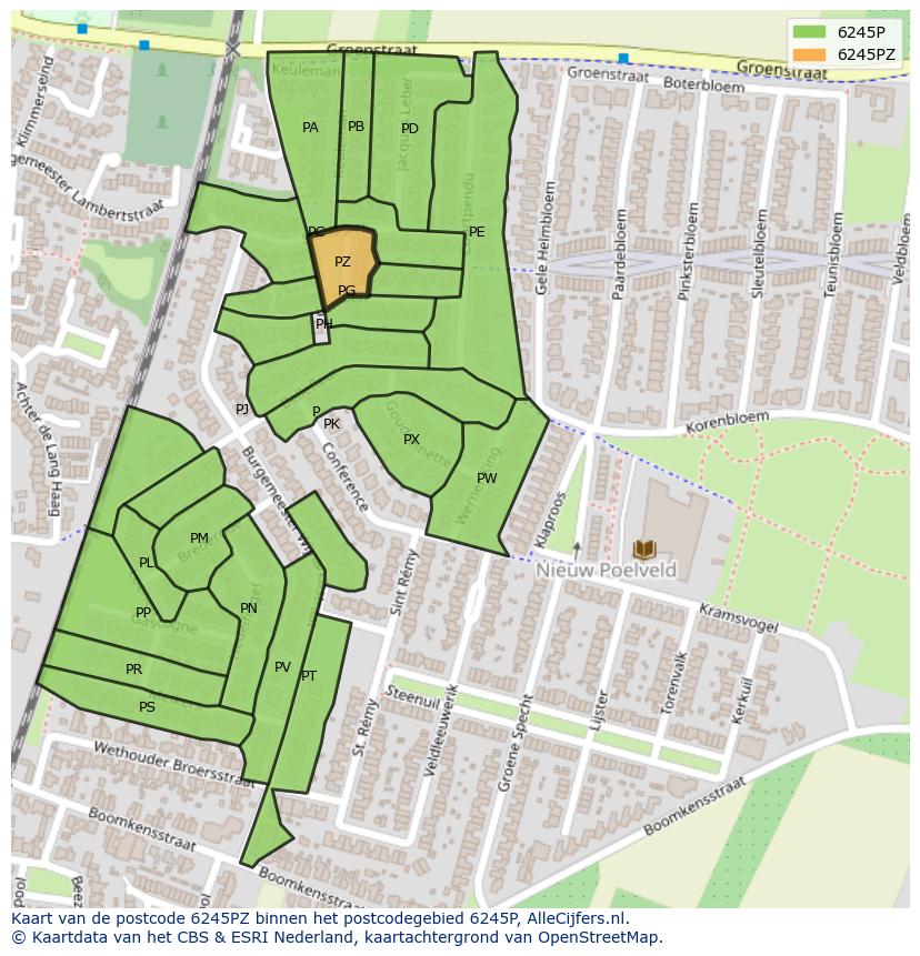 Afbeelding van het postcodegebied 6245 PZ op de kaart.