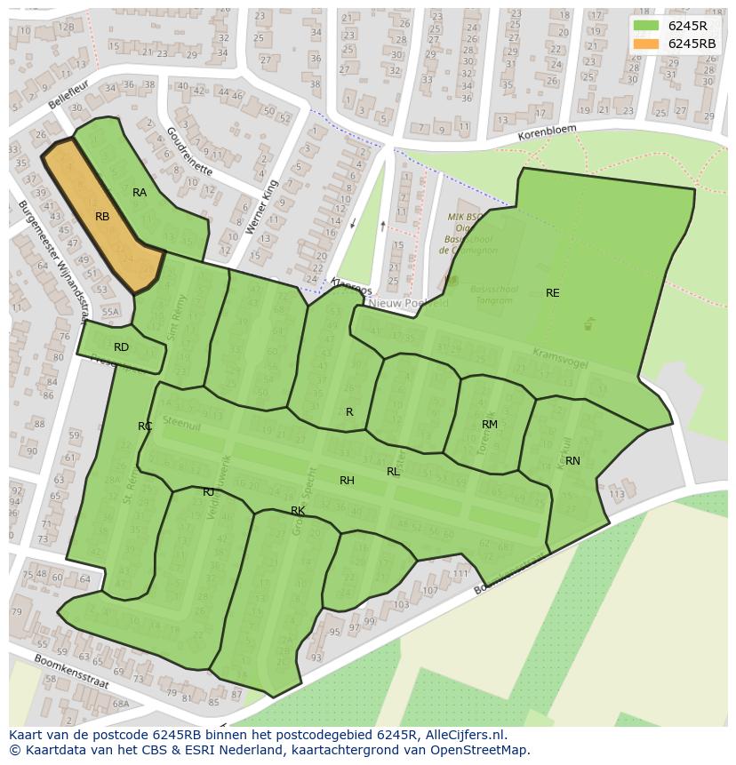 Afbeelding van het postcodegebied 6245 RB op de kaart.