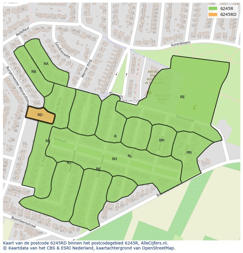 Afbeelding van het postcodegebied 6245 RD op de kaart.