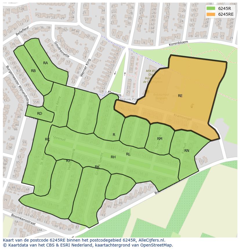 Afbeelding van het postcodegebied 6245 RE op de kaart.