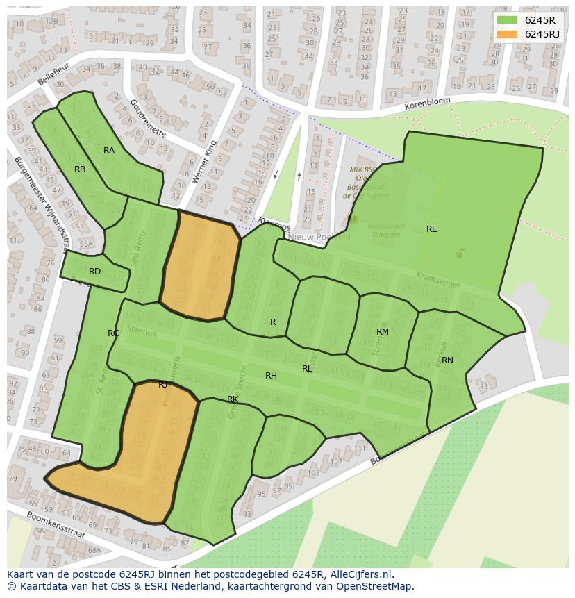 Afbeelding van het postcodegebied 6245 RJ op de kaart.