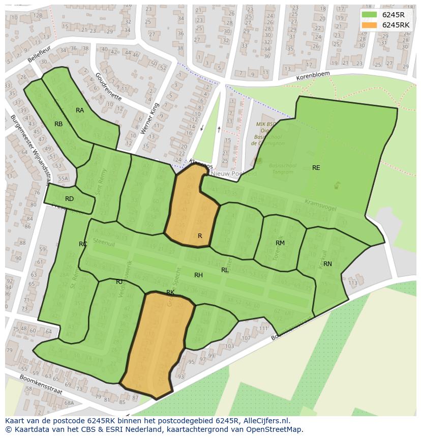 Afbeelding van het postcodegebied 6245 RK op de kaart.