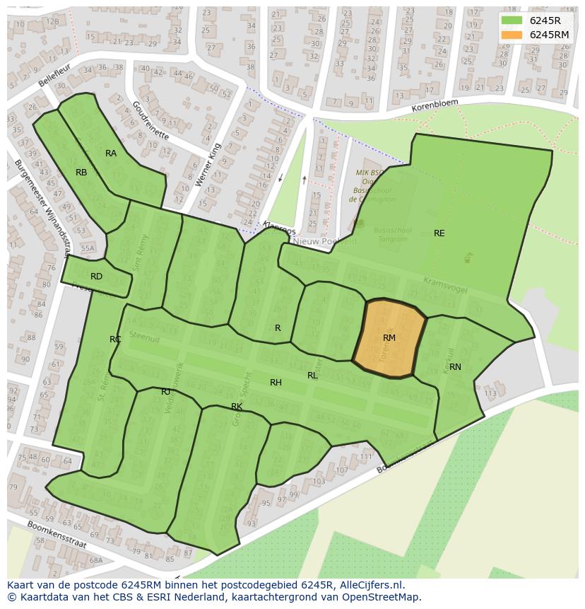 Afbeelding van het postcodegebied 6245 RM op de kaart.