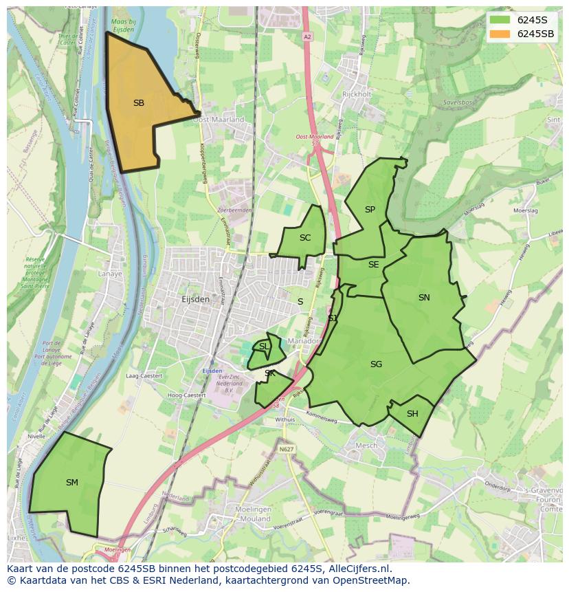 Afbeelding van het postcodegebied 6245 SB op de kaart.