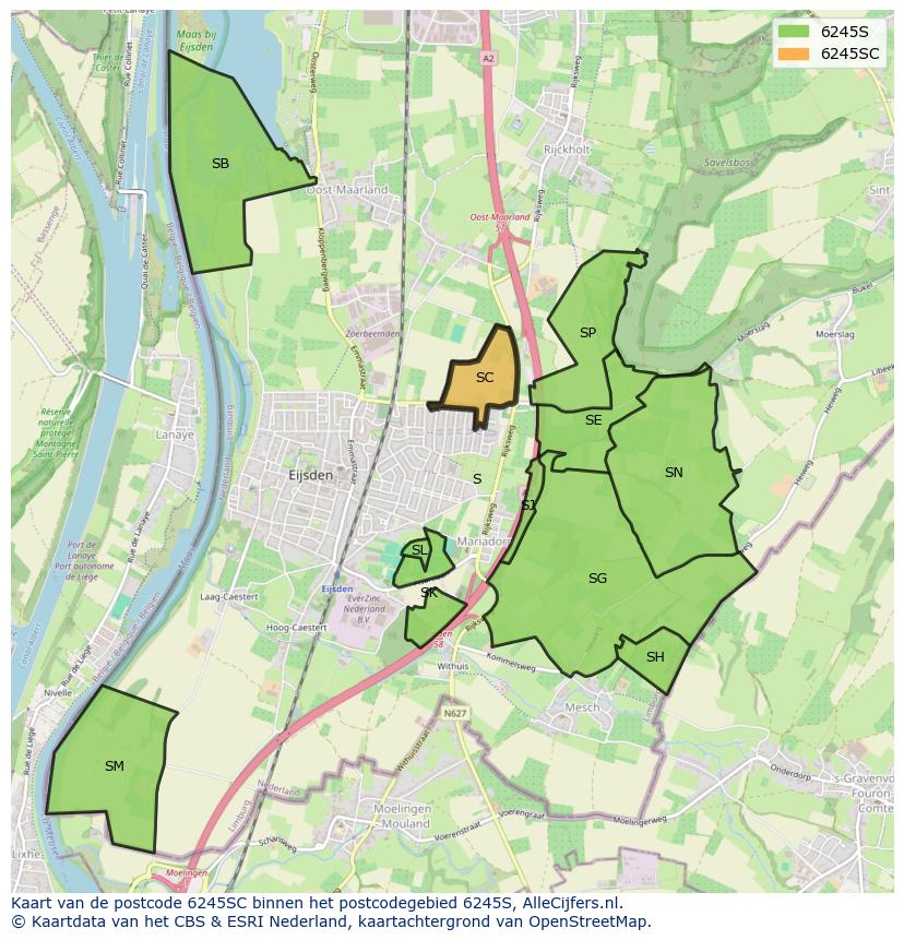 Afbeelding van het postcodegebied 6245 SC op de kaart.