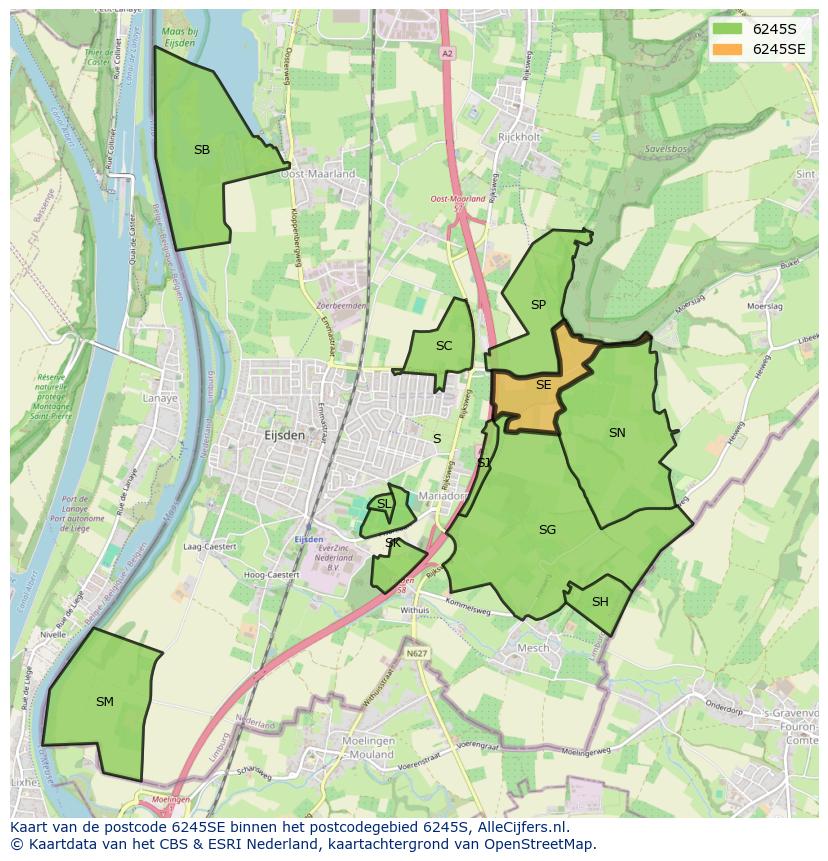 Afbeelding van het postcodegebied 6245 SE op de kaart.