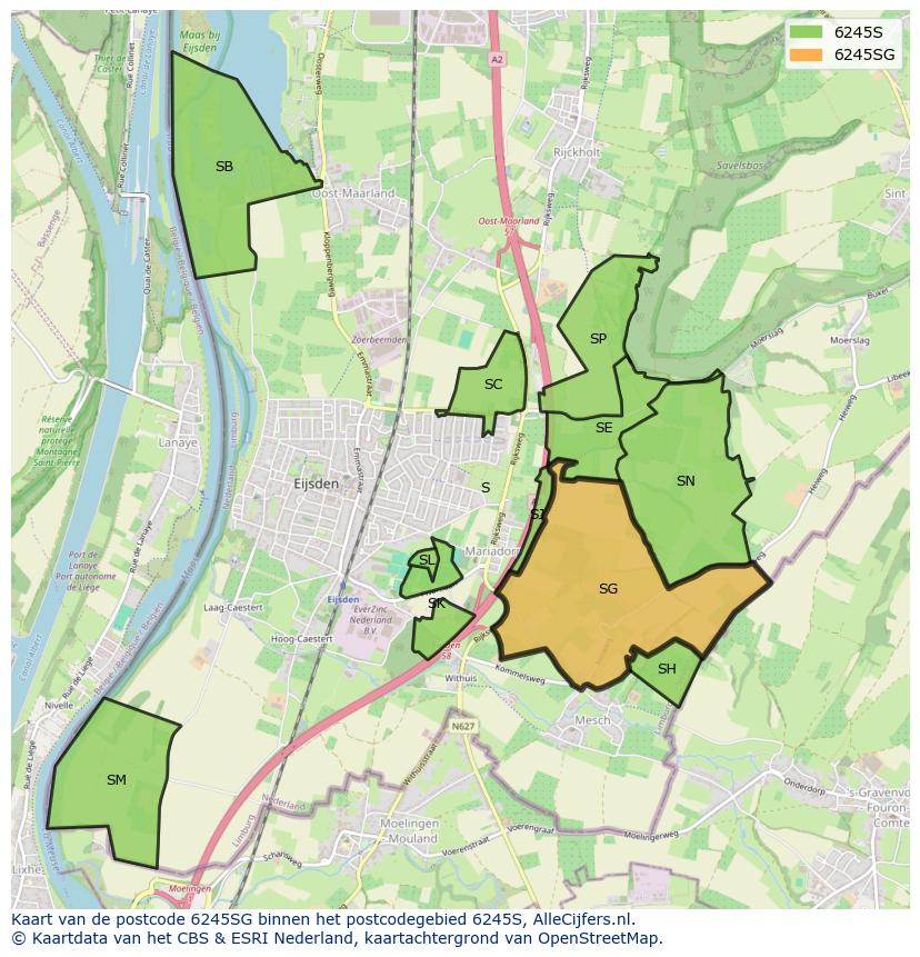 Afbeelding van het postcodegebied 6245 SG op de kaart.