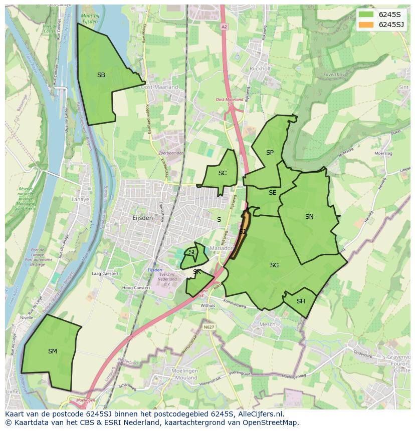 Afbeelding van het postcodegebied 6245 SJ op de kaart.