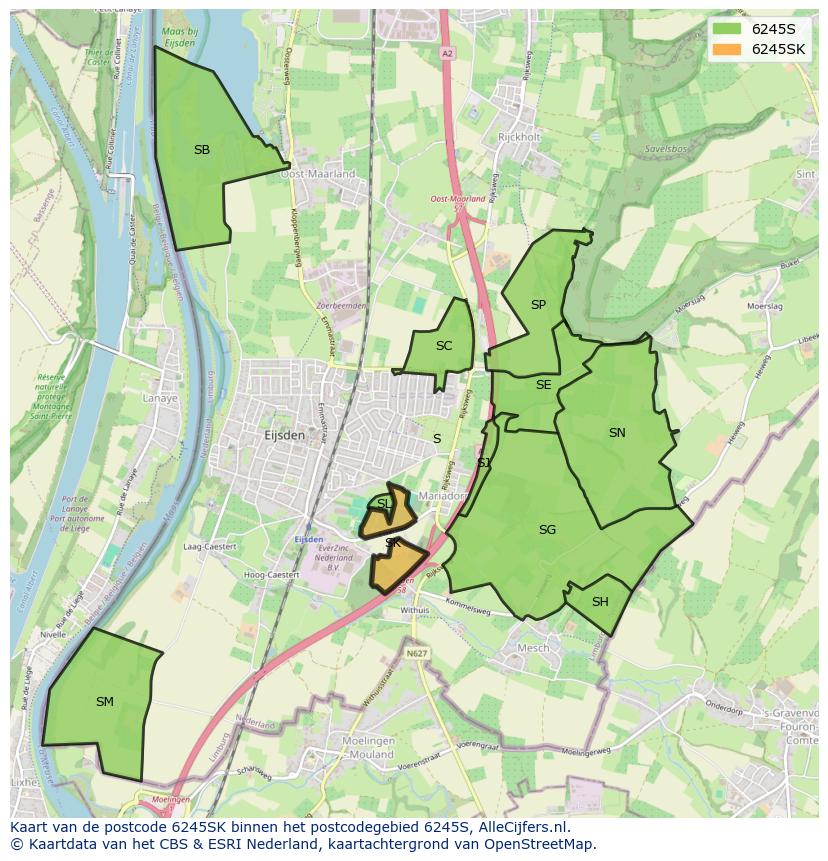 Afbeelding van het postcodegebied 6245 SK op de kaart.