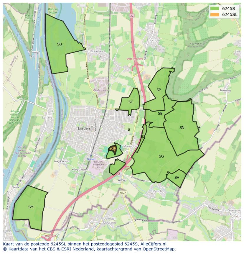 Afbeelding van het postcodegebied 6245 SL op de kaart.