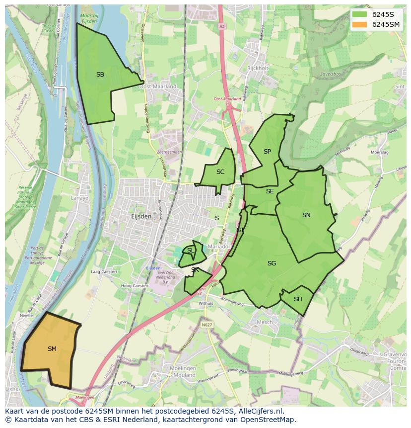 Afbeelding van het postcodegebied 6245 SM op de kaart.
