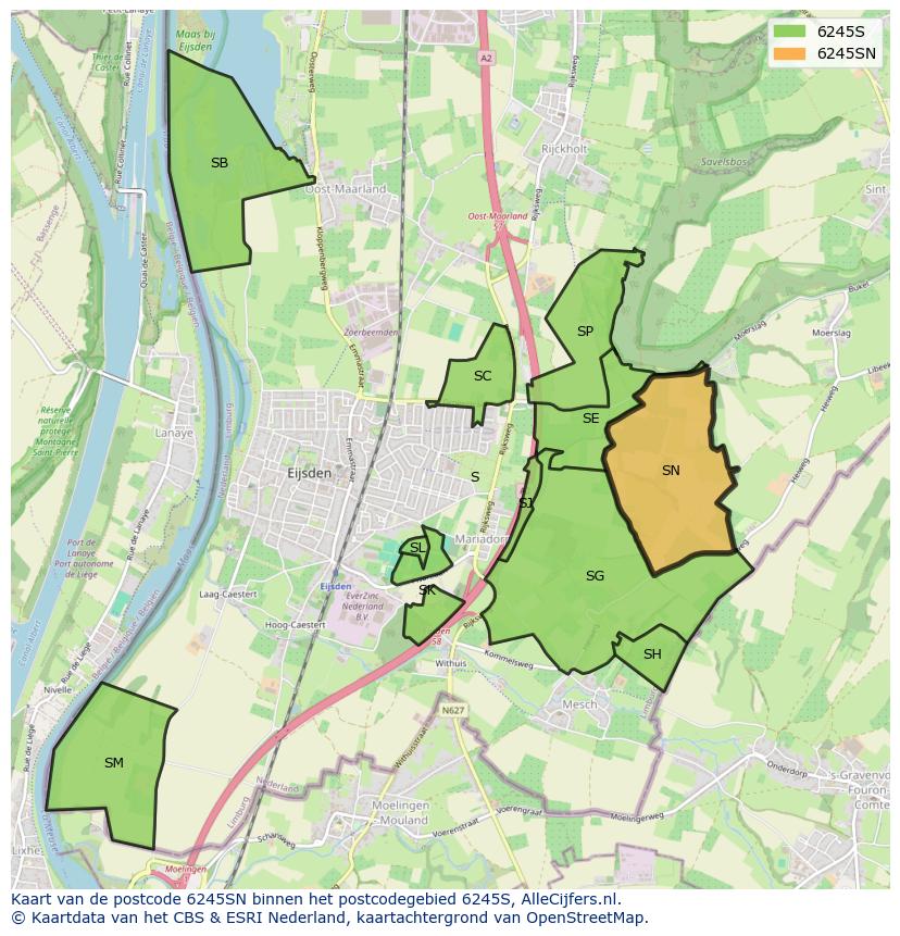 Afbeelding van het postcodegebied 6245 SN op de kaart.